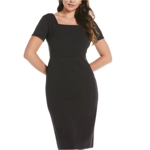 JONES NEW YORK SHORT SLEEVE SQUARE NECK ZIP CLOSURE DRESS - Picture 1 of 14